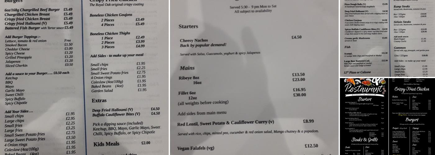 The Stables @ The Royal Oak Hotel Menu