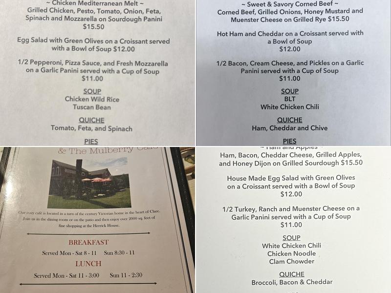 Herrick House and The Mulberry Cafe Menu