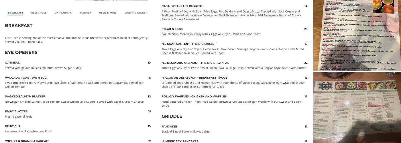Casa Taco & Tequila Bar Menu
