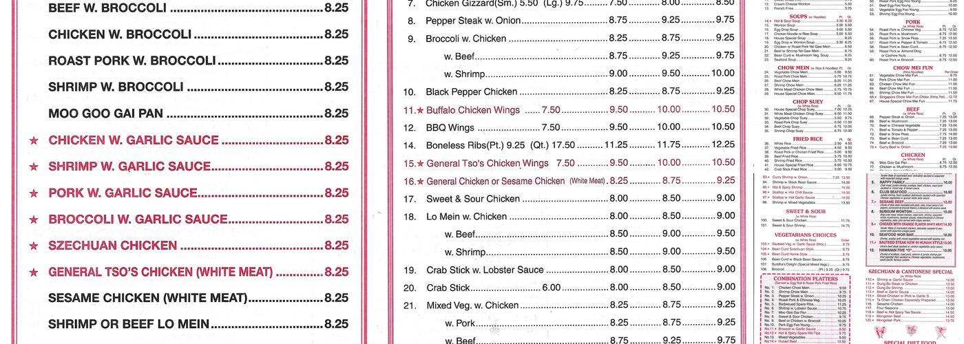 Chef King Menu