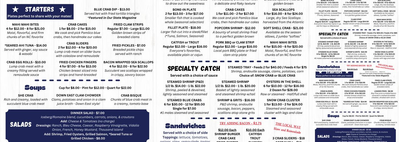 Washington Crab Menu