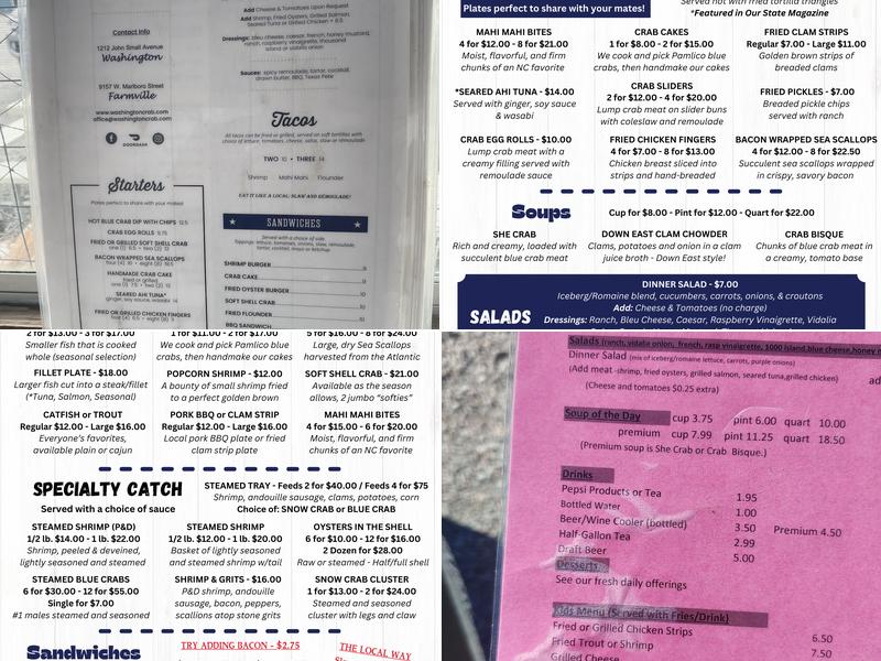 Washington Crab Menu