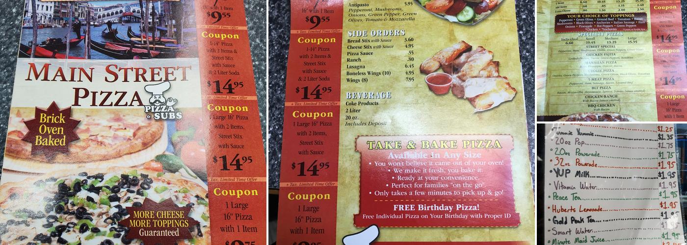 Main Street Pizza Menu