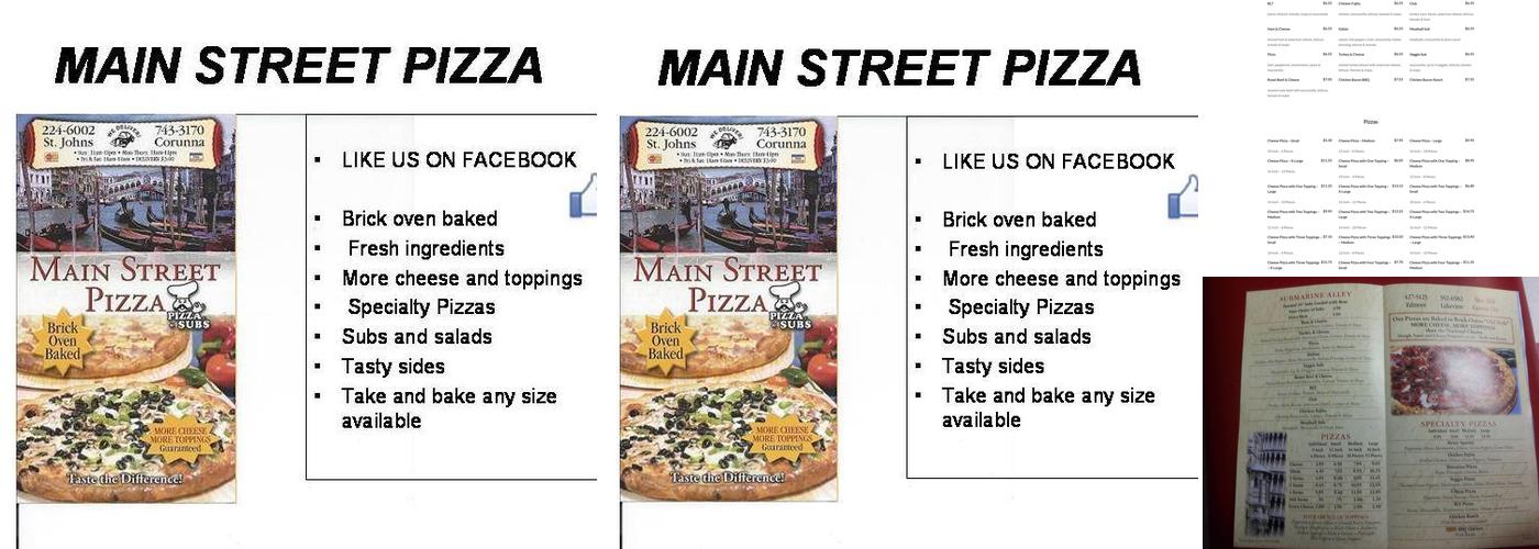 Main Street Pizza Menu