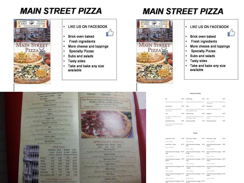 Main Street Pizza Menu