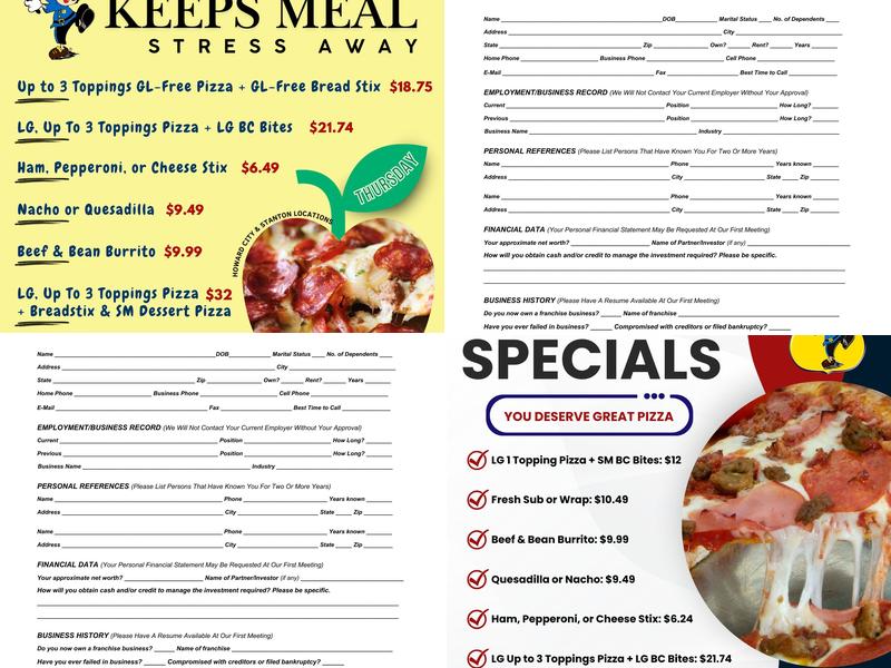 B.C. Pizza Howard City Menu