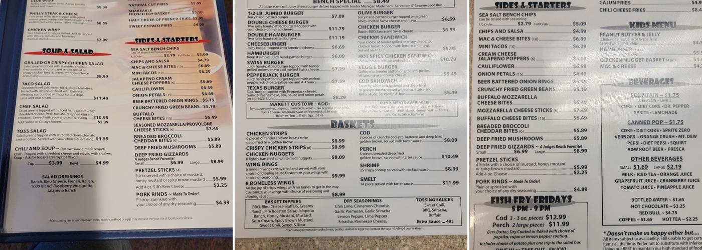 Sidney's Judges Bench Menu