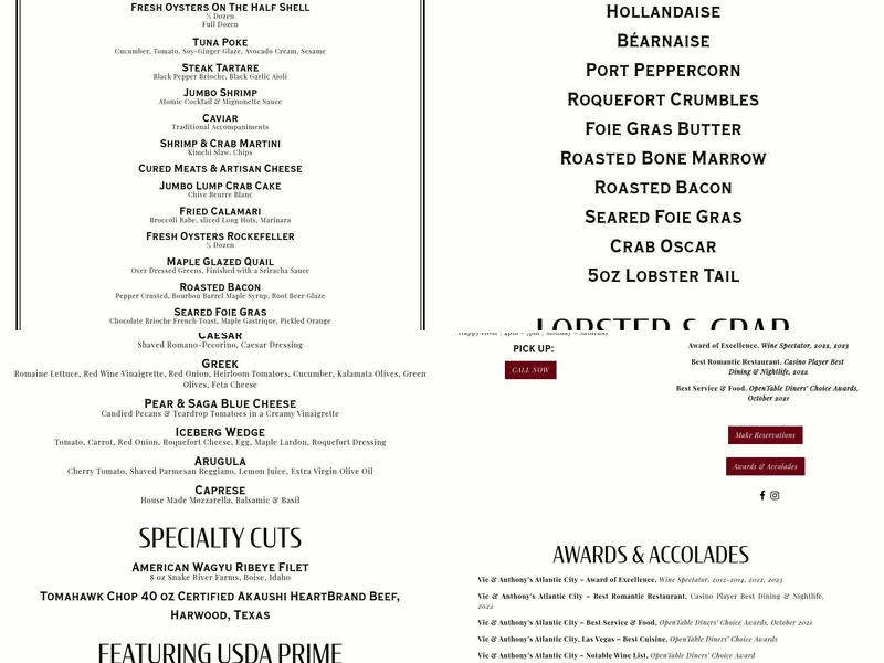 Vic & Anthony's Steakhouse Menu
