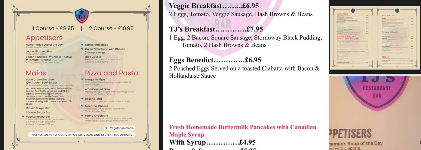 TJ's Restaurant and Bar Menu