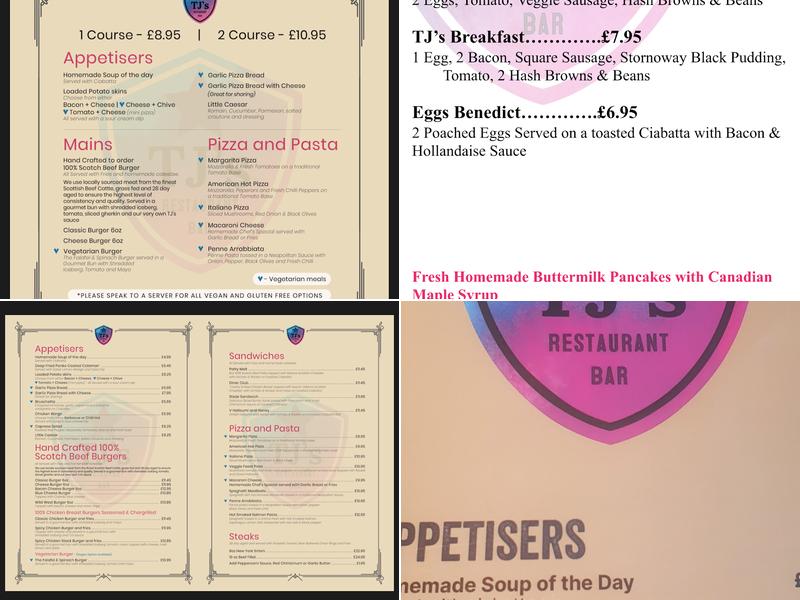 TJ's Restaurant and Bar Menu