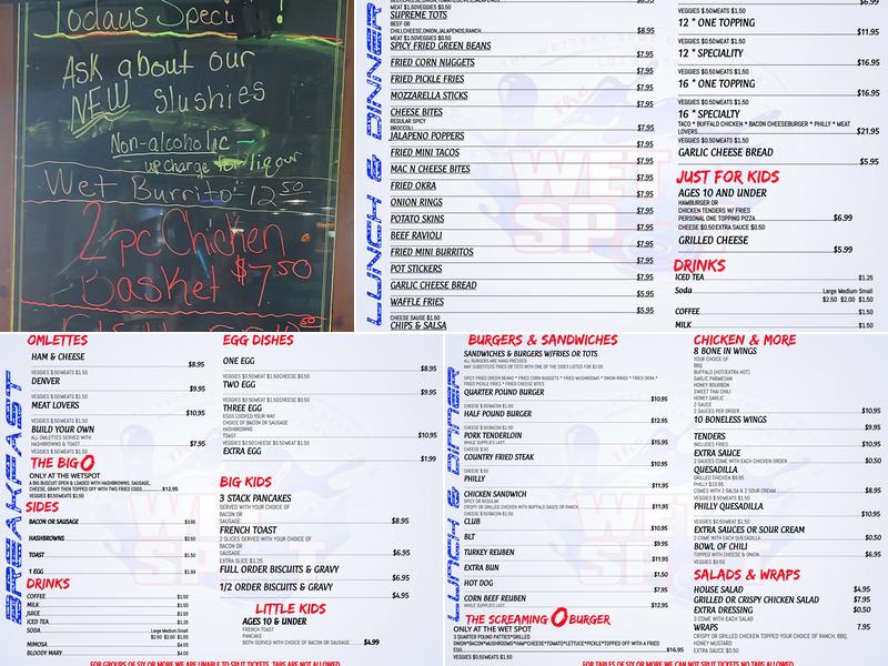 Wet Spot Bar Menu