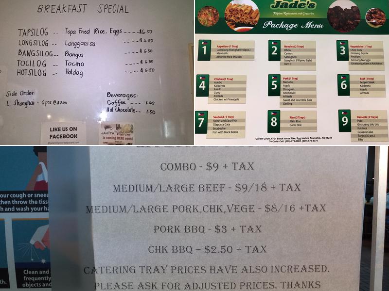 Jade's Filipino Restaurant and Groceries Menu