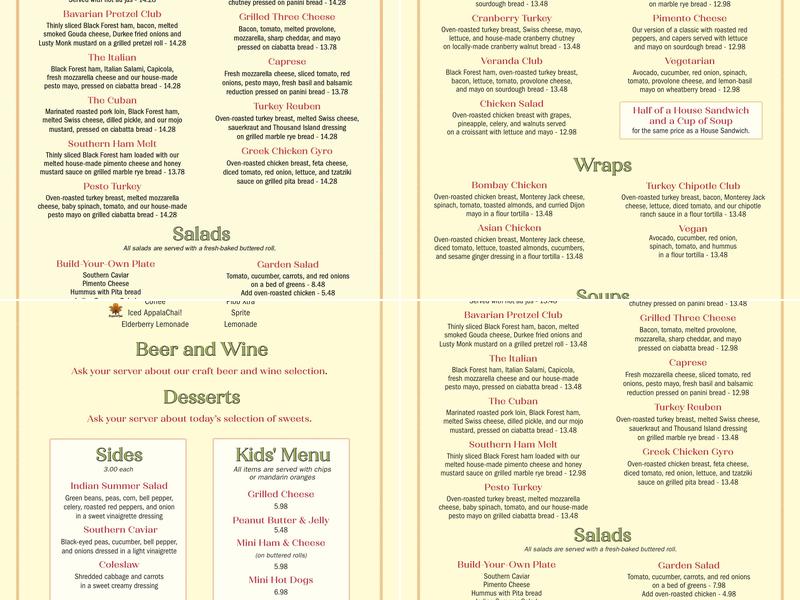 Veranda Cafe & Gift Menu