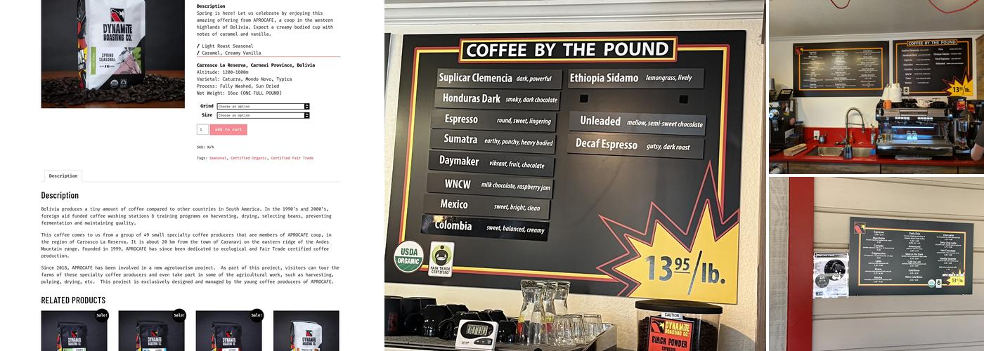 Dynamite Roasting Co. Coffee Bar Menu
