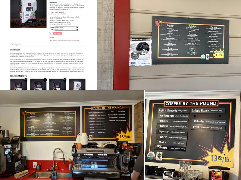 Dynamite Roasting Co. Coffee Bar Menu