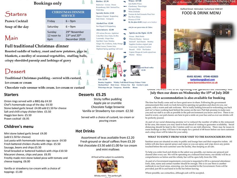 The Tartan Lounge and Bar Restaurant Menu