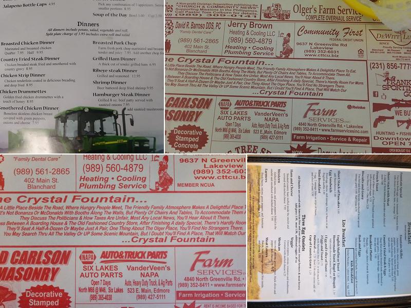 Crystal Fountain Restaurant Menu