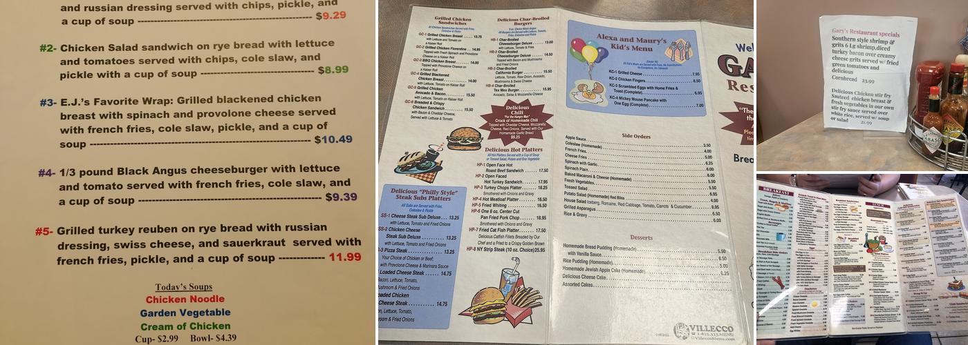 Gary's Restaurant Menu