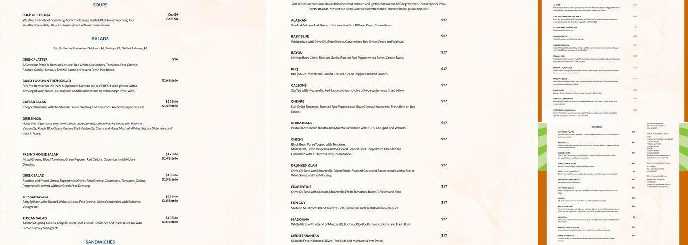 Fresh Wood Fired Pizza and Pasta Menu