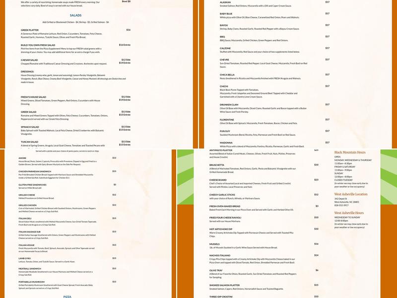 Fresh Wood Fired Pizza and Pasta Menu