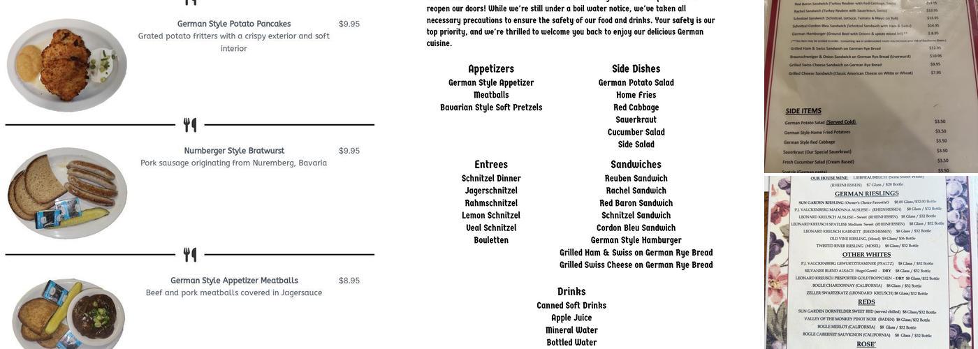 Berliner Kindl German Restaurant Menu