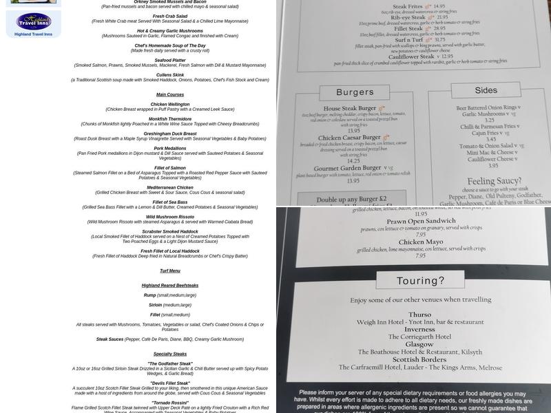'The Upper Deck' restaurant Menu