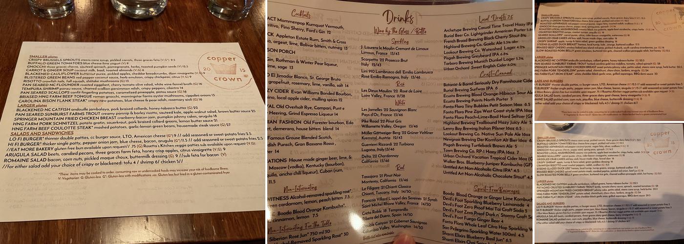 Copper Crown Menu