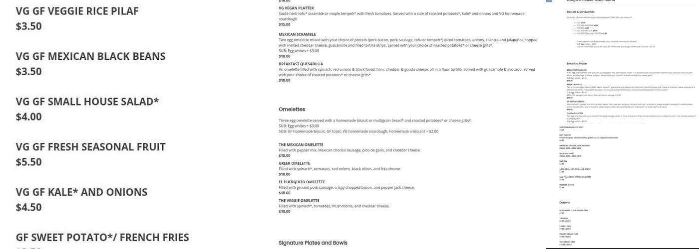 Abeja's House Cafe Menu