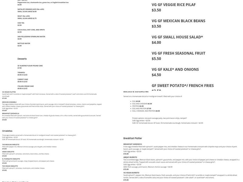 Abeja's House Cafe Menu