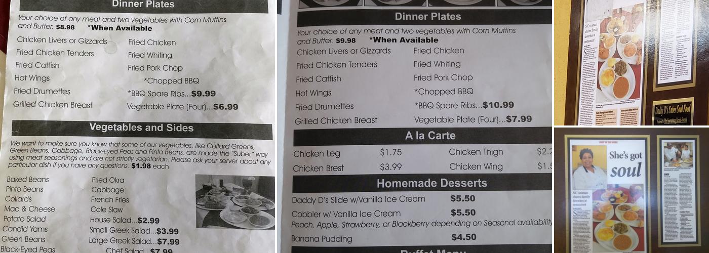 Daddy D's Suber Soulfood Menu