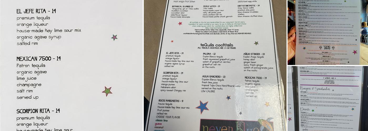 Never Blue Menu
