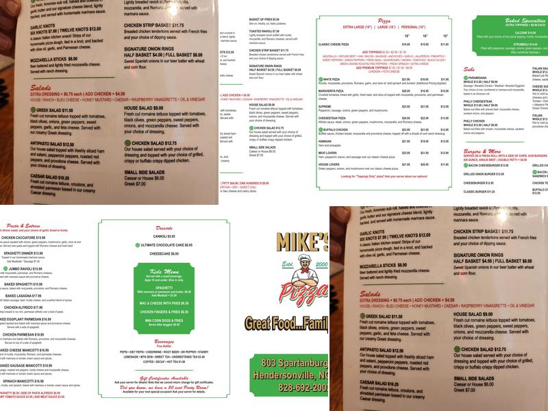 Mike's Pizza and Pasta Menu