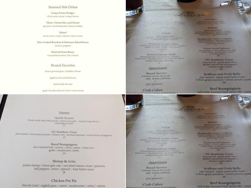 Season's at Highland Lake Menu