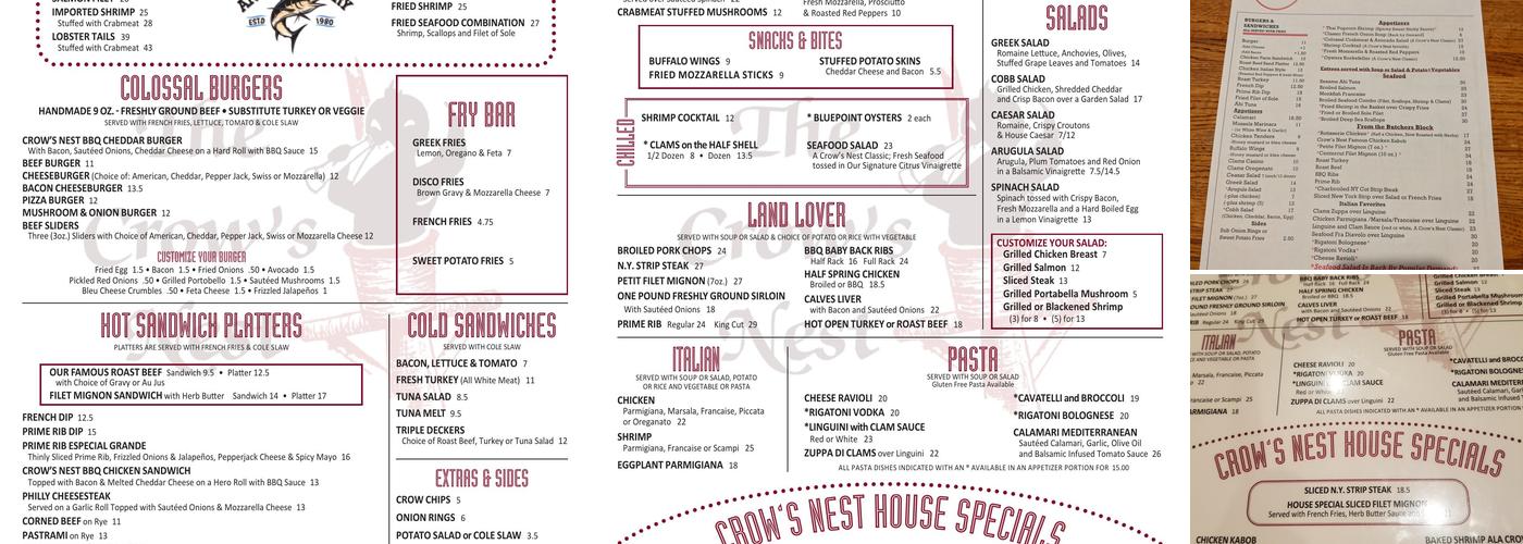 The Crow's Nest Menu