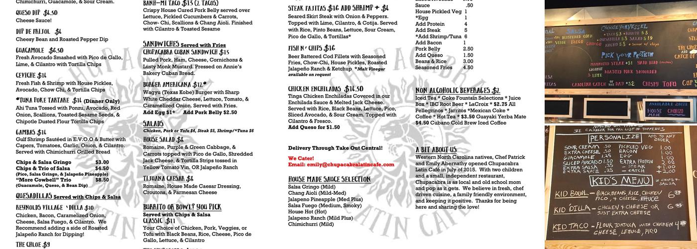 Chupacabra Latin Café Menu
