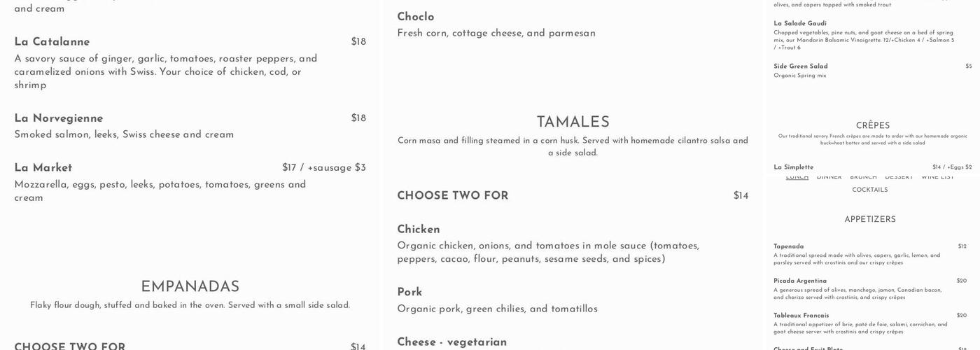 Cecilia’s Kitchen Menu