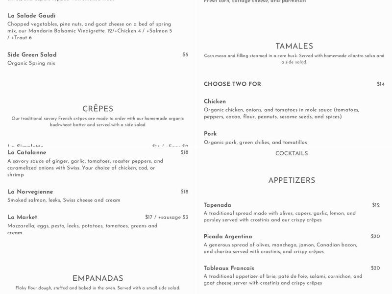 Cecilia’s Kitchen Menu