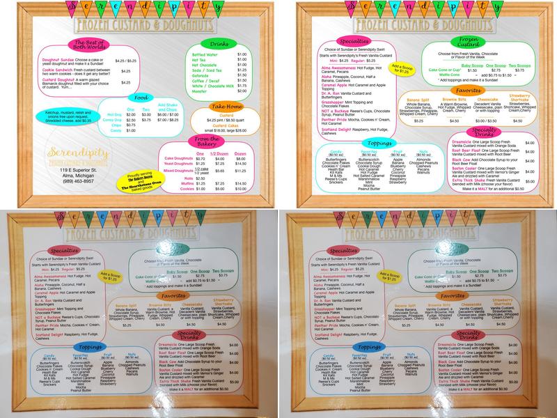 Serendipity Frozen Custard & Doughnuts Menu