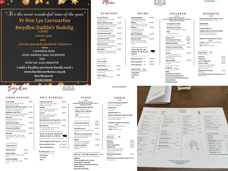 The Old Courthouse, Caernarfon Menu