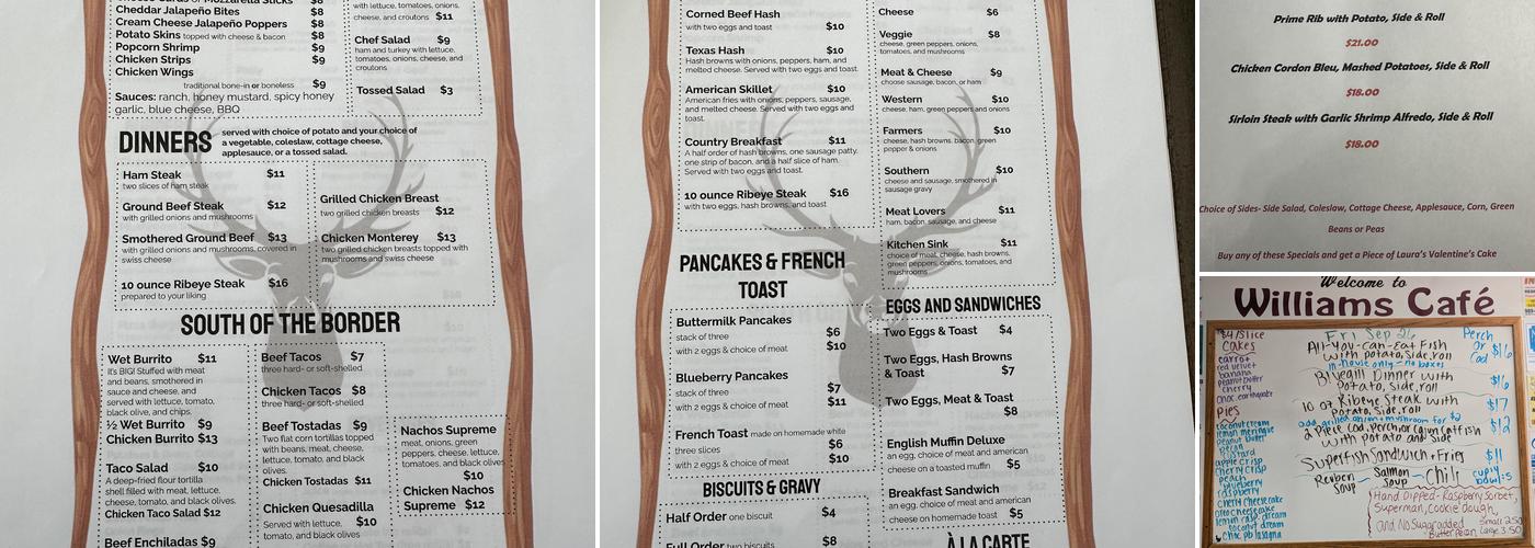 Williams Cafe Menu