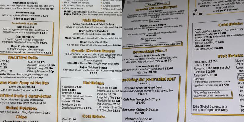 The Granite Kitchen Menu