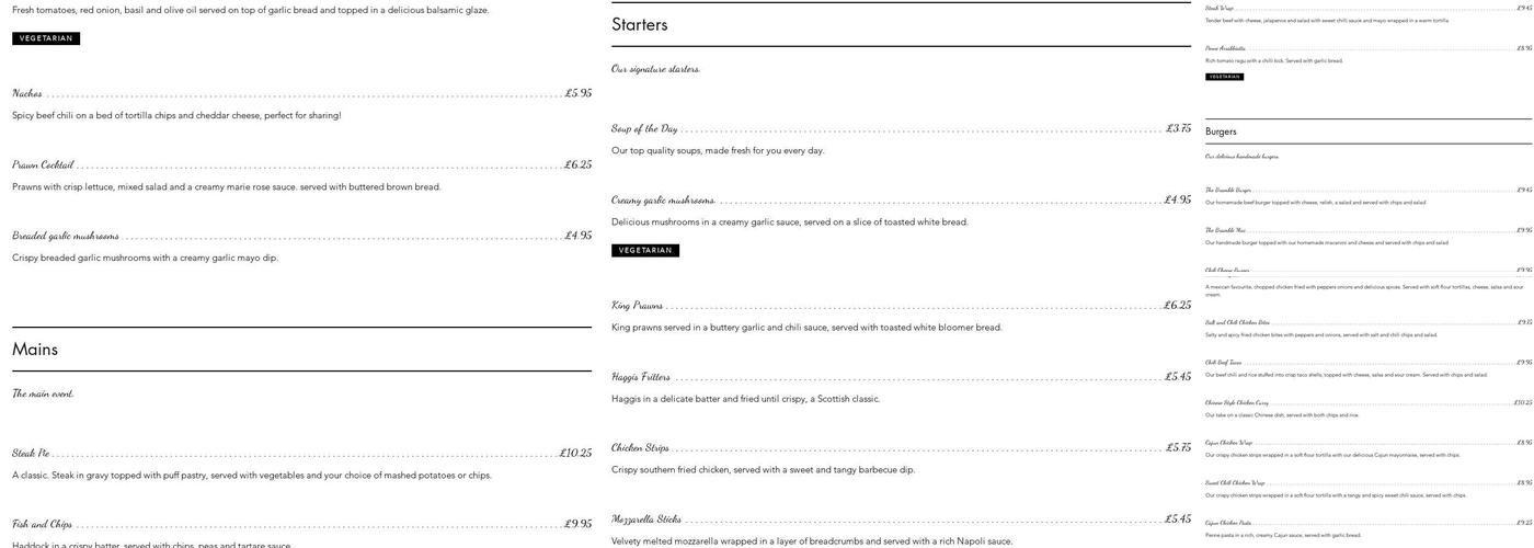 The Bramble Restaurant Menu