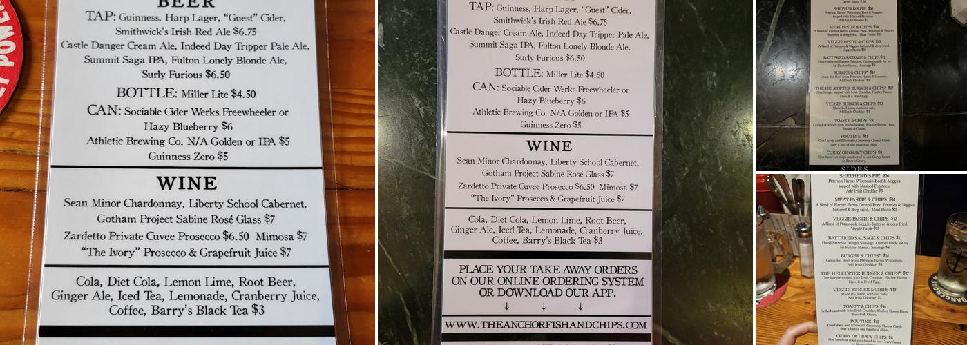 The Anchor Fish & Chips Menu