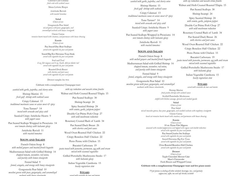 Mara's Continental Cuisine Menu