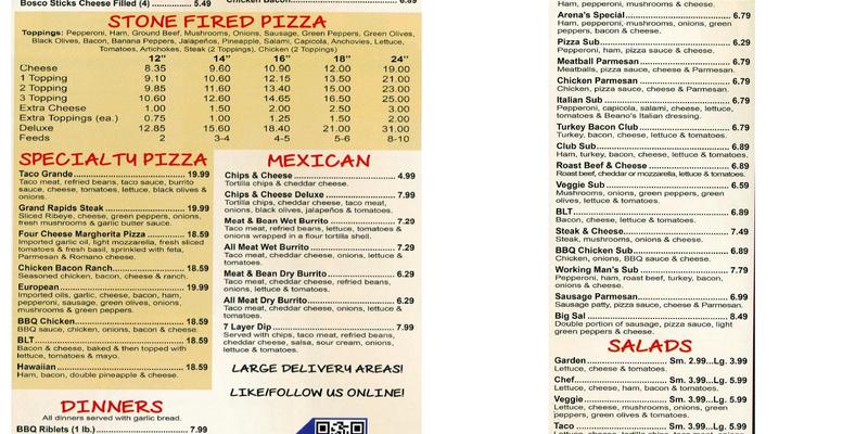 Arena's Pizza Menu
