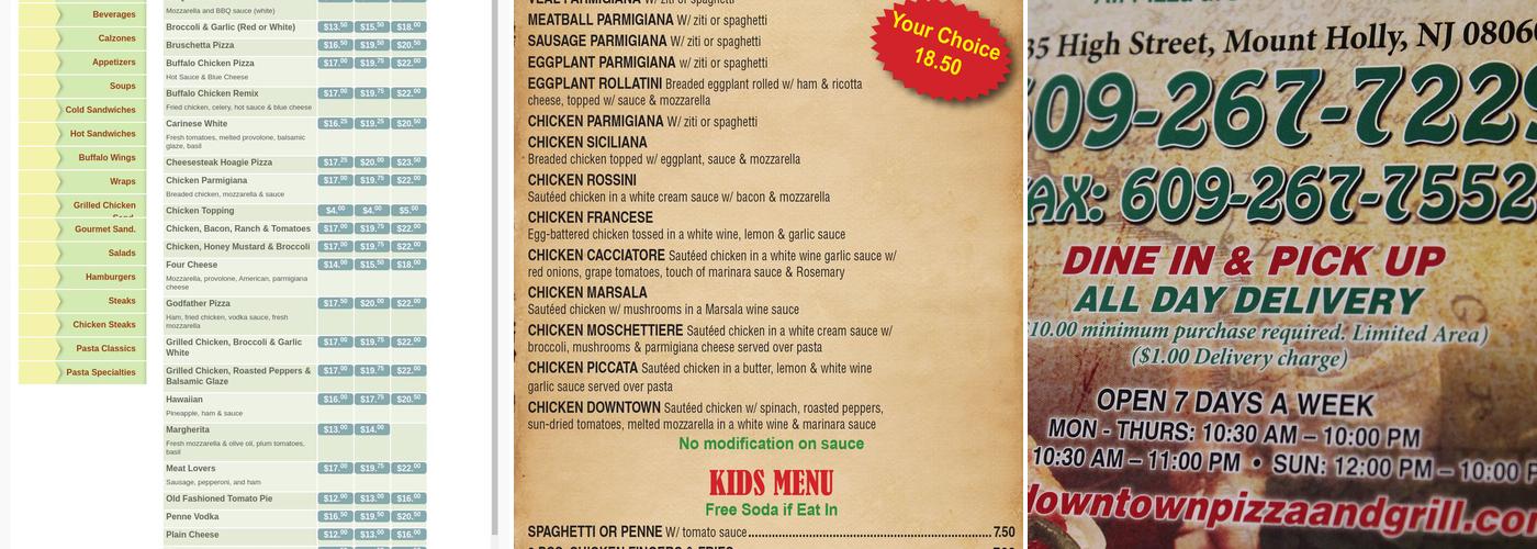 Downtown Pizza and Grill Menu