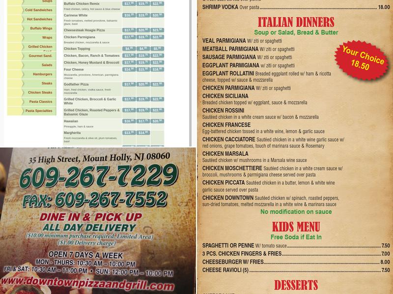 Downtown Pizza and Grill Menu