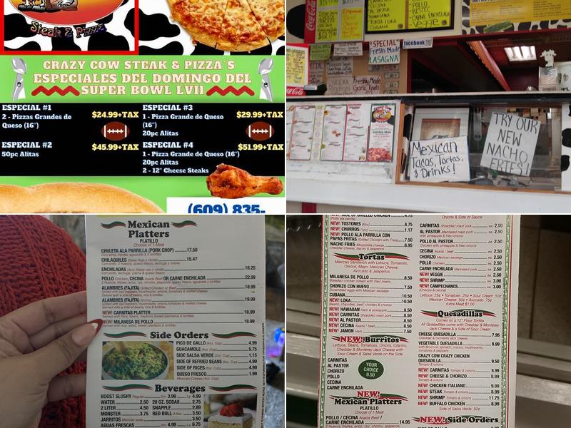Crazy Cow Steak & Pizza Menu