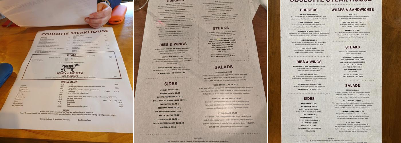 Coulotte Steakhouse Menu