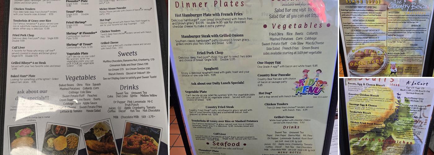 The Country Biscuit Menu